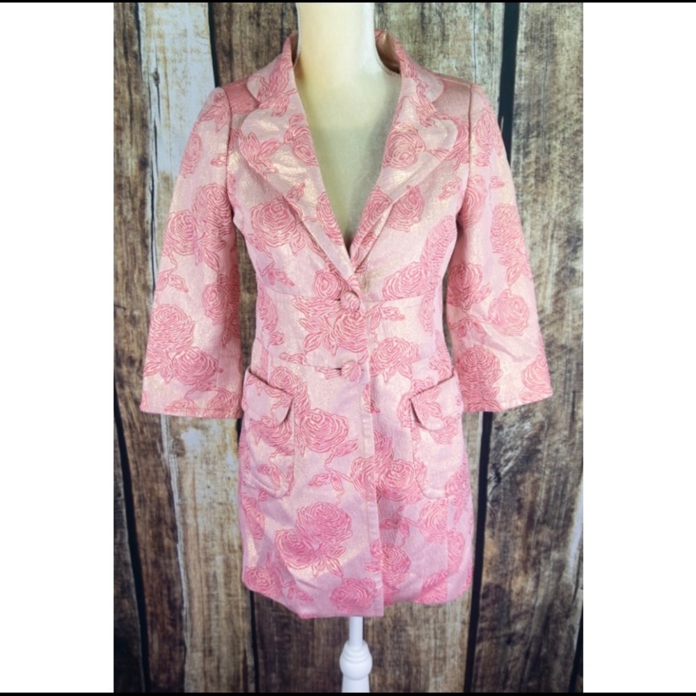 Banana Republic Pink Rose Embroidered Trench Coat